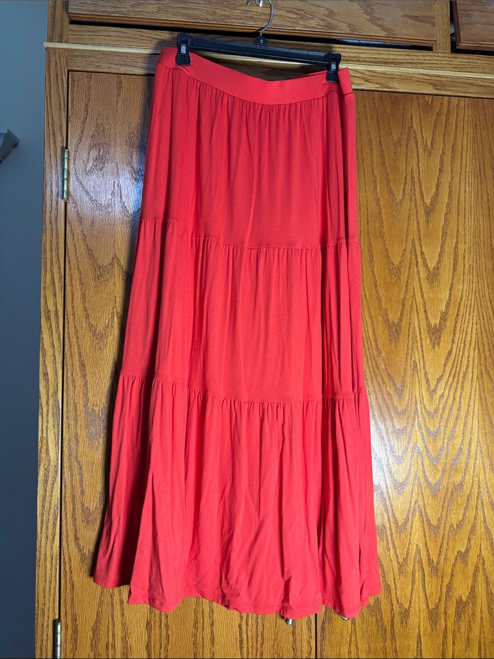 Boden Coral-Red Tiered Maxi Skirt